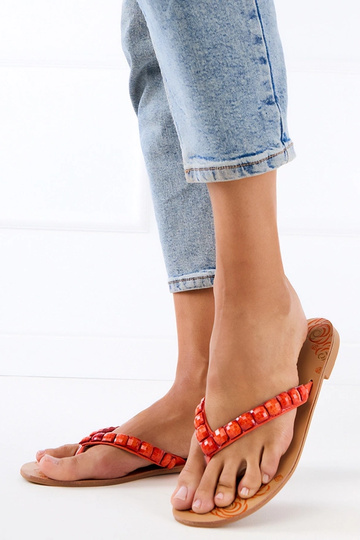 Oranje Japanse stijl slippers versierd met steentjes Liwiros 2
