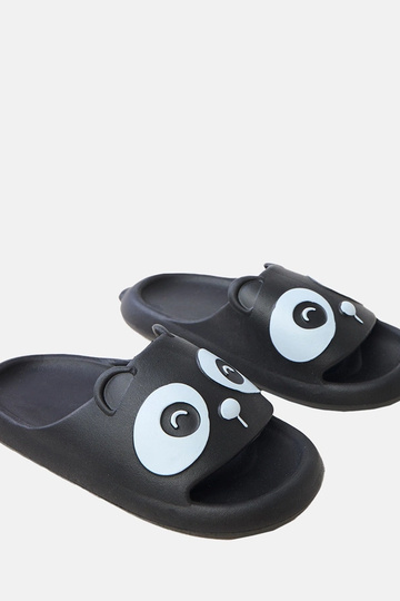 Zwarte kinderslippers met panda-motieven Ketti 2