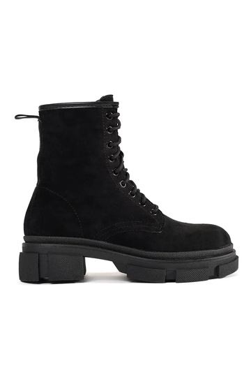 Suède veterboots zwart