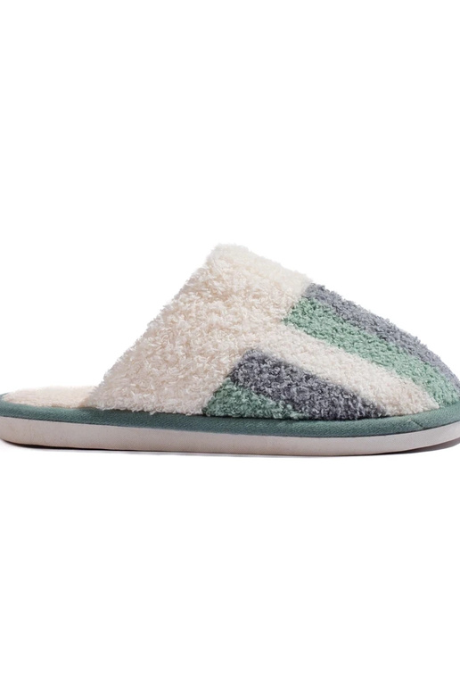 Warme gestreepte slippers wit-groen