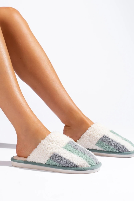 Warme gestreepte slippers wit-groen