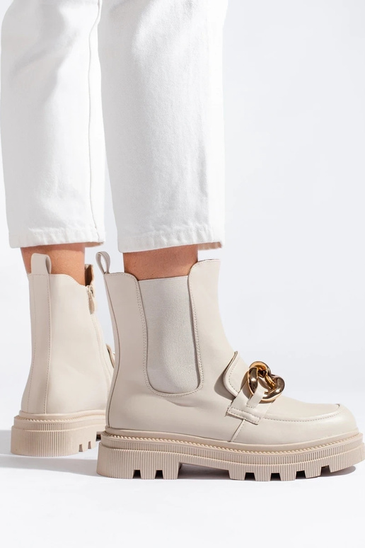 Dameslaarzen met platform in beige kleur