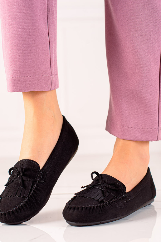 Shelovet mocassins met lint in zwart