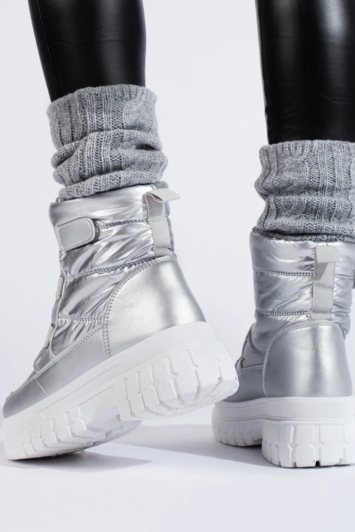 Dames snowboots met klittenband zilver