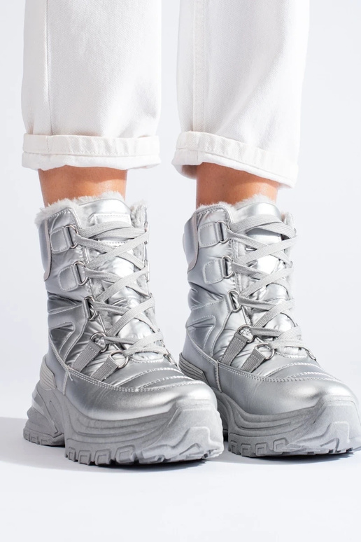 zilverkleurige dames snowboots met... zilverkleurige dames snowboots met...