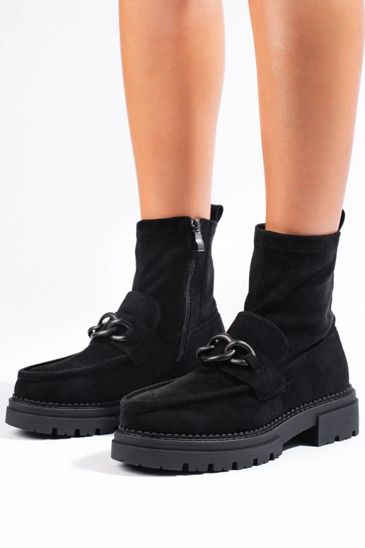 zwarte damesschoenen met suède plateau