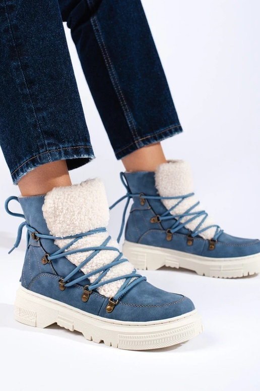 blauw Dames snowboots met schapenvacht