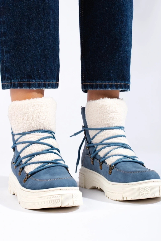 blauw Dames snowboots met schapenvacht