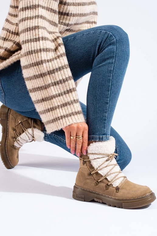 bruine dames snowboots met schapenvacht