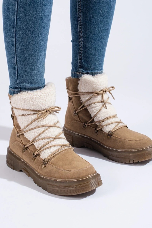 bruine dames snowboots met schapenvacht