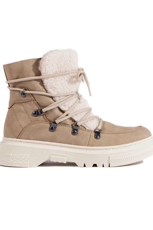 beige Dames snowboots met schapenvacht