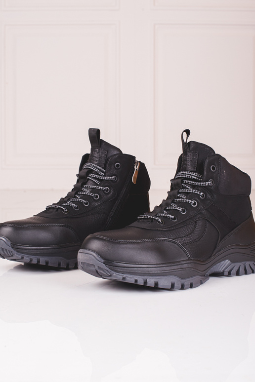 Heren schoenen met bont in zwart