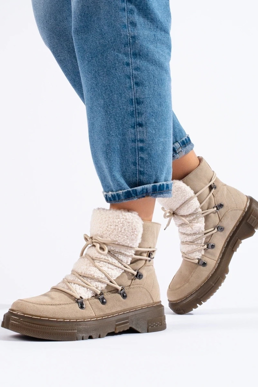 Dames snowboots beige met schapenvacht