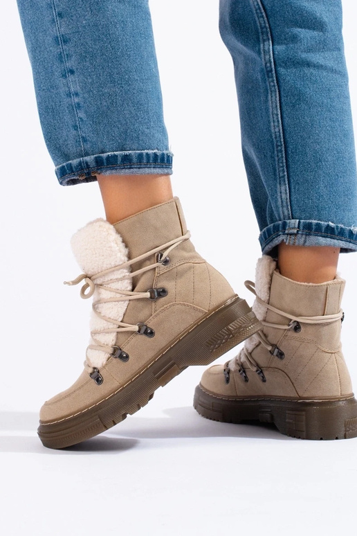 Dames snowboots beige met schapenvacht