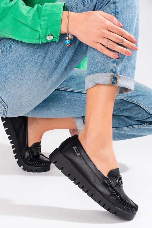 zwarte damesmocassins met plateau