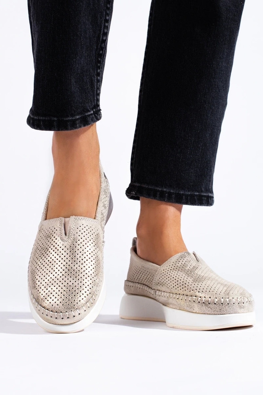 Leren Geperforeerde Halfschoenen Goud