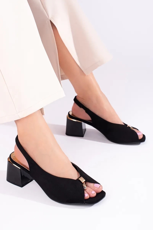 Shelovet zwarte suède sandalen met hak