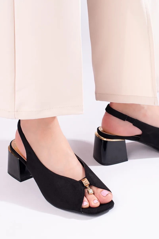 Shelovet zwarte suède sandalen met hak