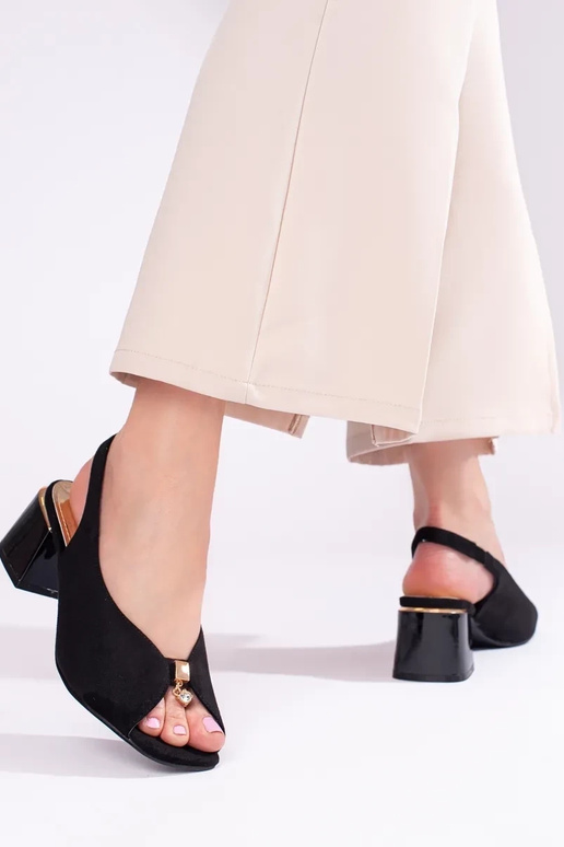 Shelovet zwarte suède sandalen met hak