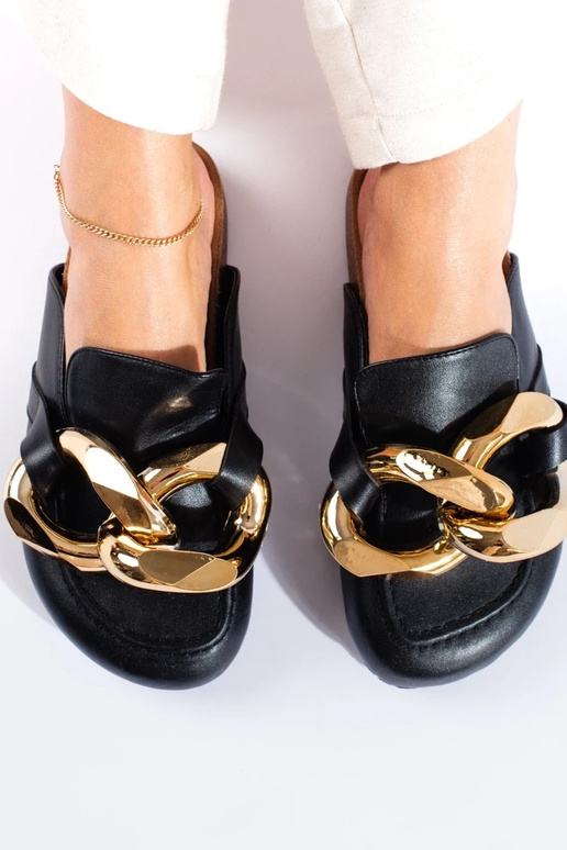 Zwarte pantoffels met massieve...