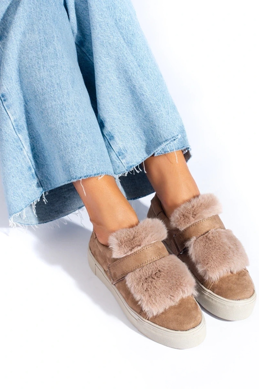 beige suède laarzen met bont Shelovet
