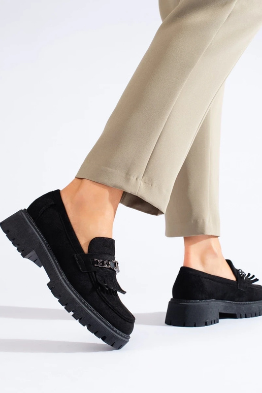 Shelovet suède zwarte damesmocassins Shelovet suède zwarte damesmocassins