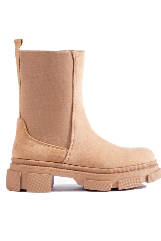 Laarzen Damesschoenen van beige suède Laarzen Damesschoenen van beige suède