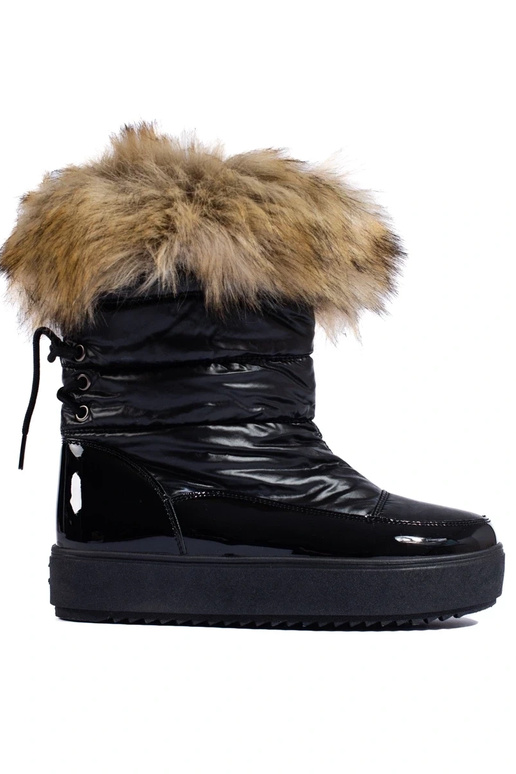 Zwarte dames snowboots met bont Zwarte dames snowboots met bont
