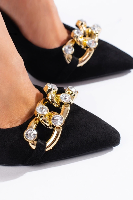 zwarte suède hoge hakken met ketting...