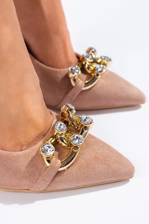 roze suède hoge hakken met ketting...