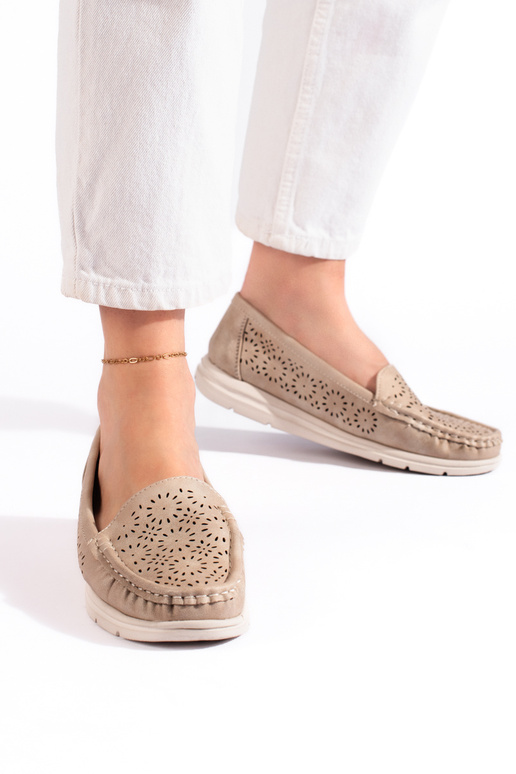 beige mocassins voor dames met...