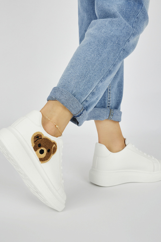 witte damessportschoenen met teddyberen witte damessportschoenen met teddyberen