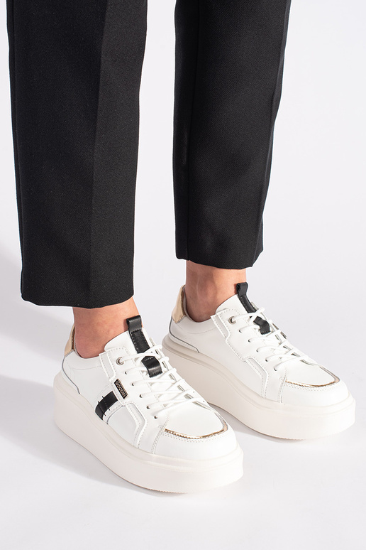 Wit leren Sneakers model schoenen met...