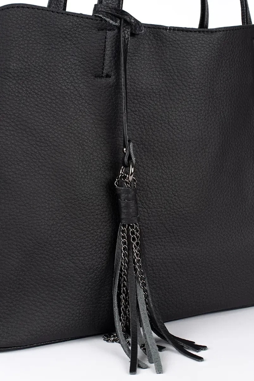 zwarte grote handtas met franjes