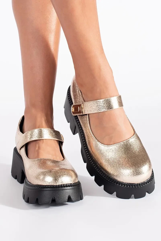 gouden kleur dames schoenen met platform
