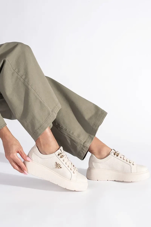 Leer beige Sneakers met platform