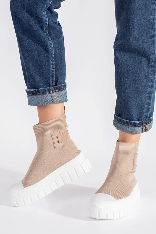 beige hoog schoenen met platform