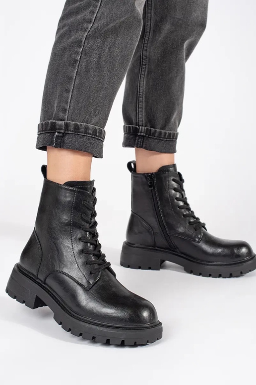 Zwarte leren plateauschoenen voor...