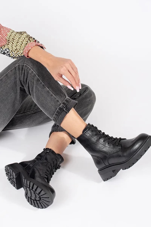 Zwarte leren plateauschoenen voor...