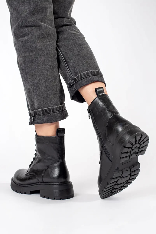 Zwarte leren plateauschoenen voor...