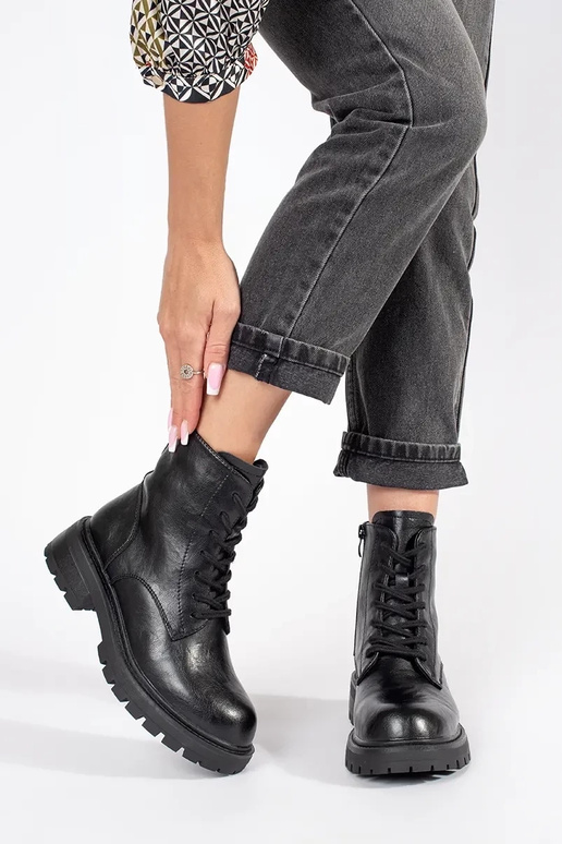 Zwarte leren plateauschoenen voor...