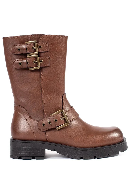 Bruine leren damesschoenen met gespen...