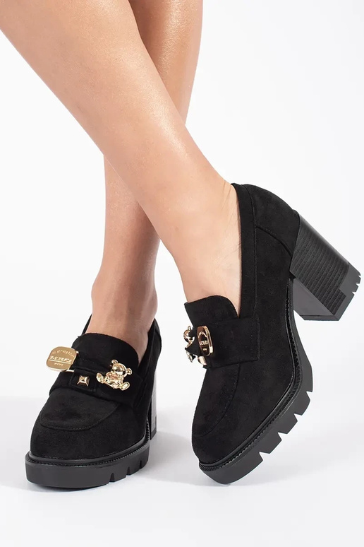 Dames sandalen met suède hak in zwart