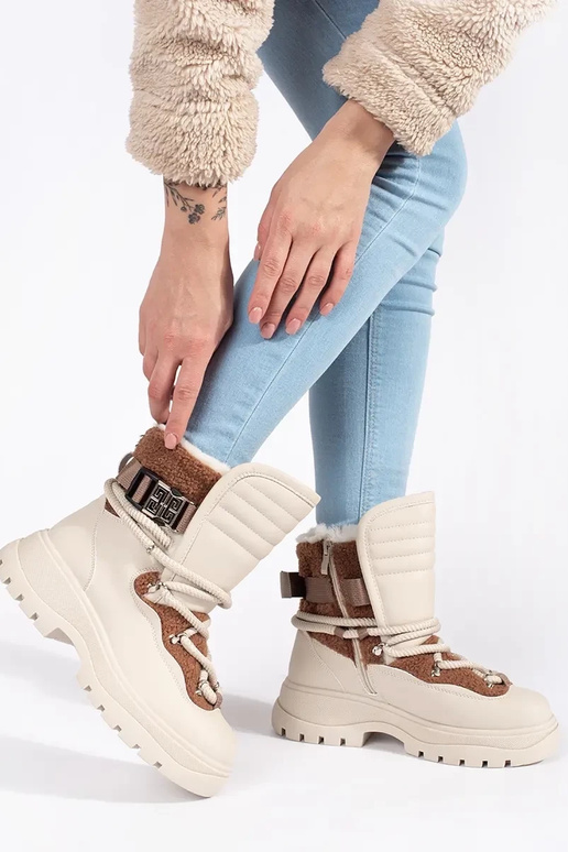beige SnoInboots voor dames met bont...