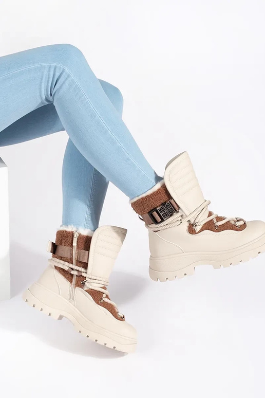 beige SnoInboots voor dames met bont...