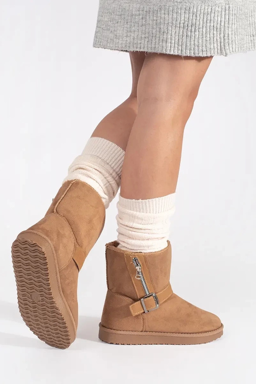 Zandkleurige dames snowboots met...