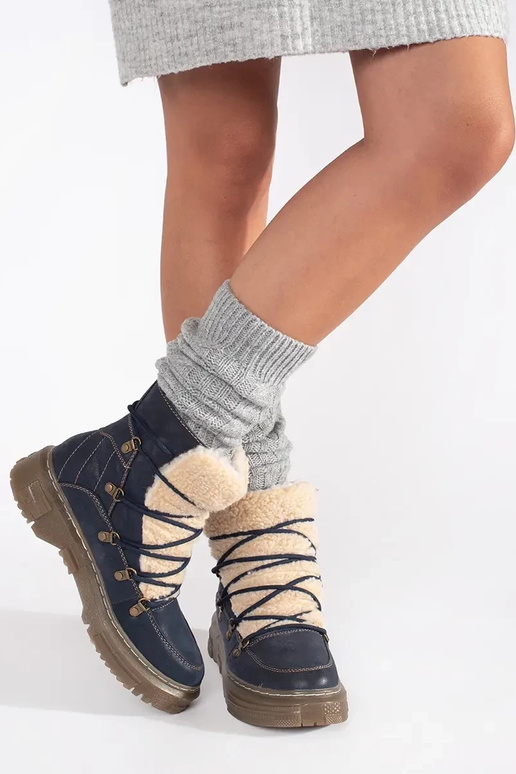 Donkerblauwe gevoerde enkellaarzen...