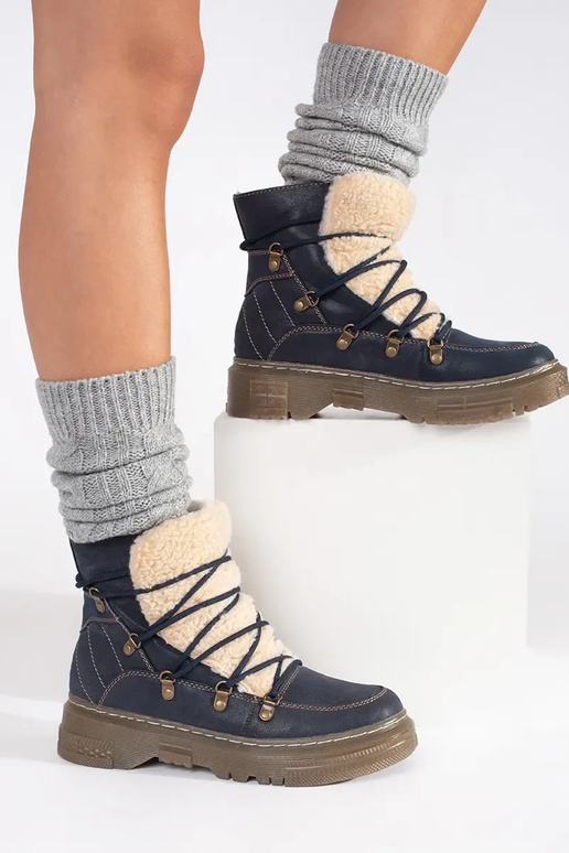 Donkerblauwe gevoerde enkellaarzen...