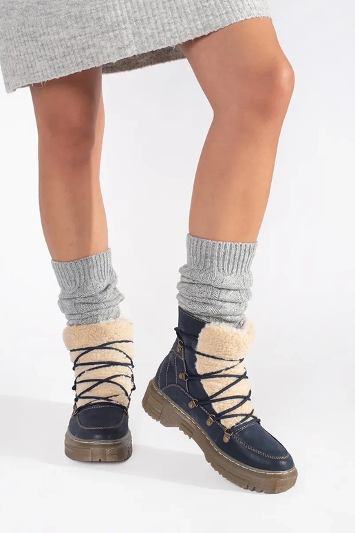 Donkerblauwe gevoerde enkellaarzen...