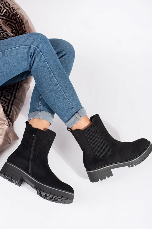 Zwarte platte suède schoenen met...